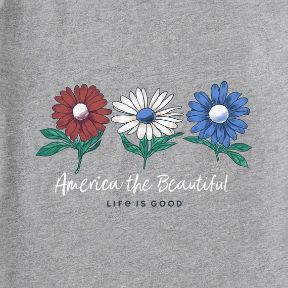 Life is Good Women's America the Beautiful Daisies Short Sleeve Vee (Heather Gray)