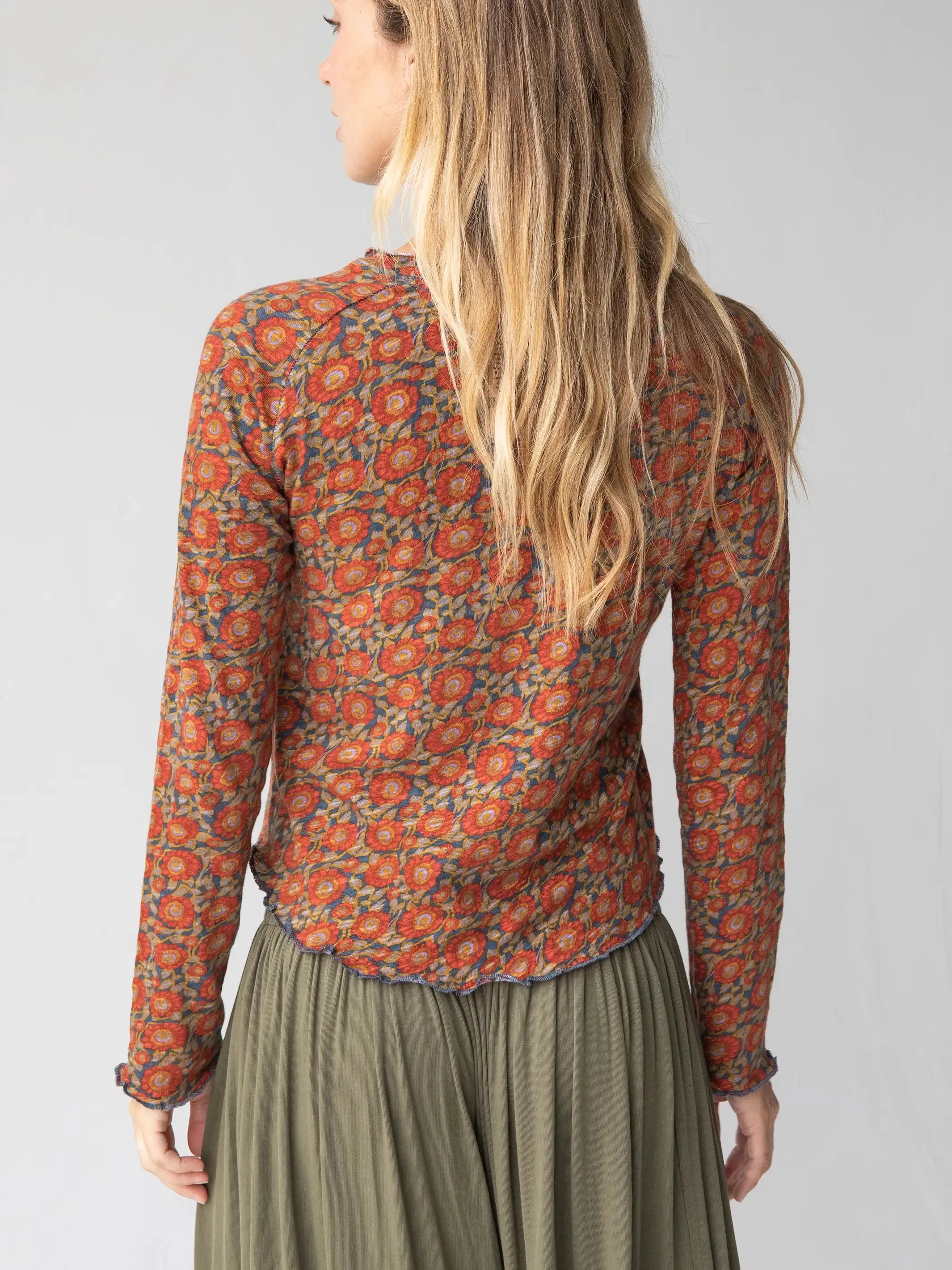 Lily Cotton Long Sleeve Tee Shirt - Blue Red Vines