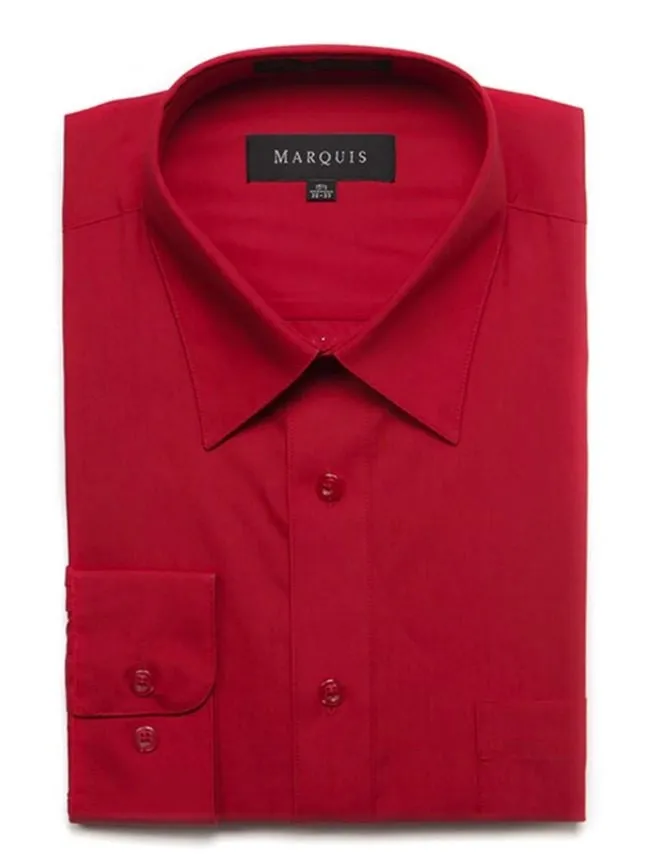 Marquis Mens Classic Fit Solid Red Cotton Blend Dress Shirt