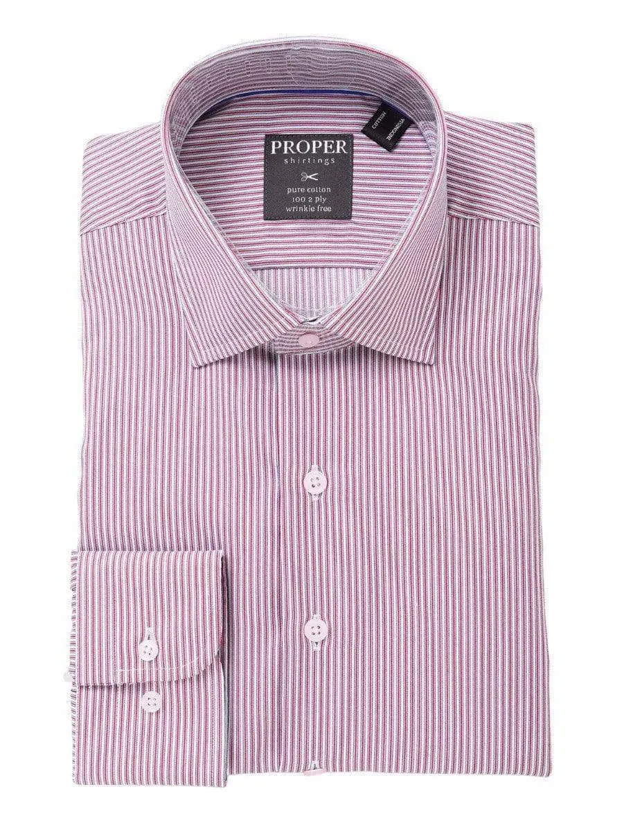 Mens 100% Cotton Red Striped Spread Collar Regular Fit Dress Shirt