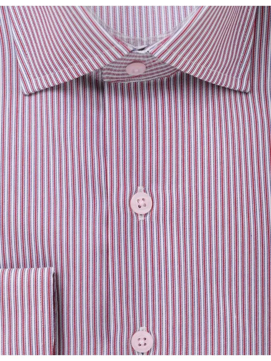 Mens 100% Cotton Red Striped Spread Collar Regular Fit Dress Shirt
