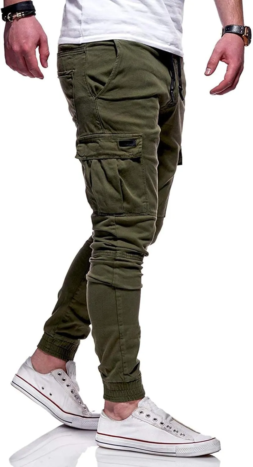 Mens Cargo Pants Casual Elastic Waist Joggers Sweatpants Slim Fit Workout Athletic Fashion Trousers for Mens