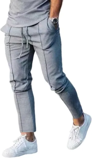 Mens Jogger Plain Pants Slim Fit Elastic Waist Straight Casual Sweatpants Tapered Athletic Workout Trousers