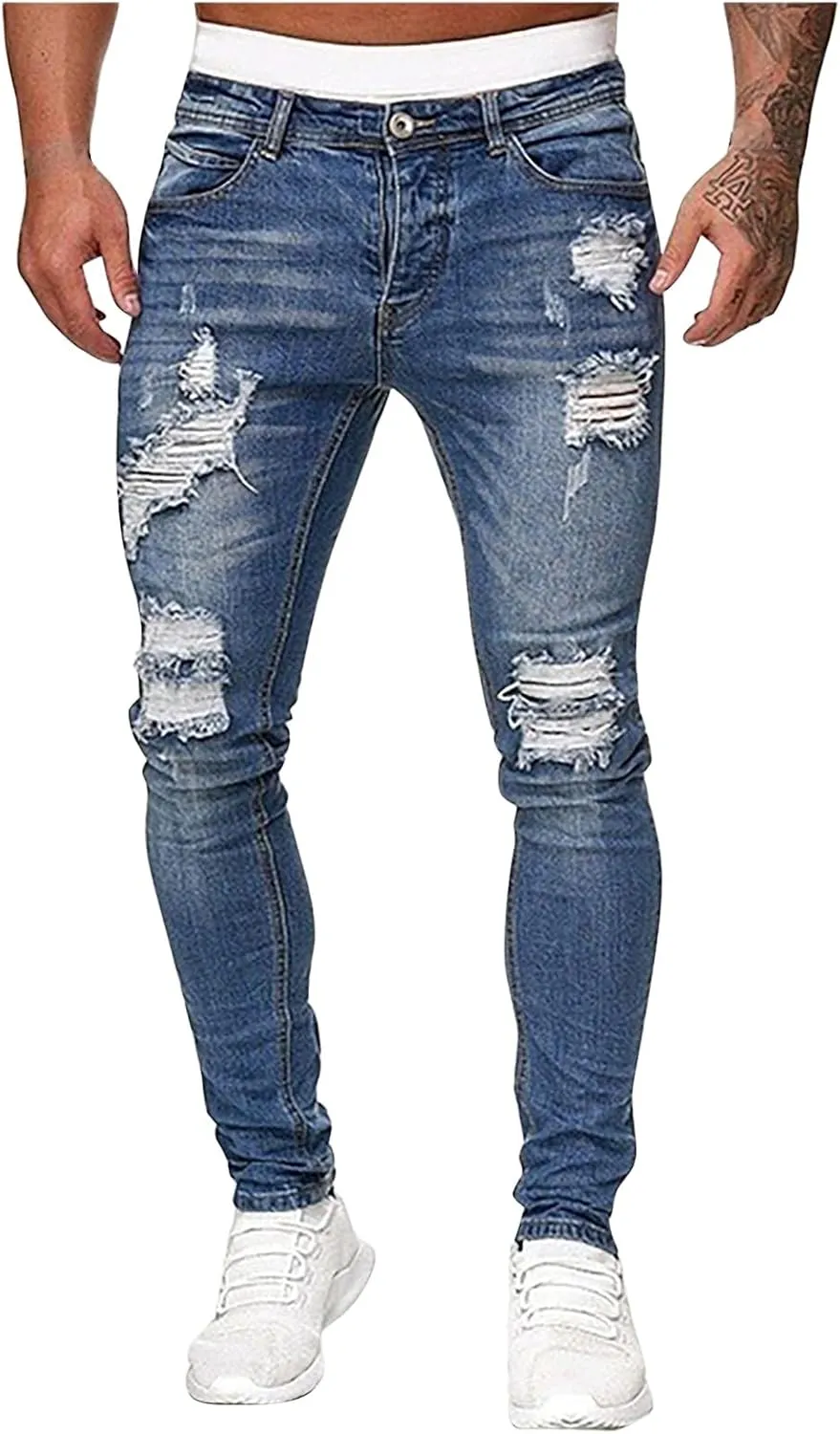 Men's Ripped Pants Distressed Destroyed Jeans Slim Fit Leg Skinny Stretch Denim Pants