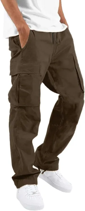Mens Sweatpants Joggers Slim Fit Cargo Pants Plain Casual Straight Leg Trousers Drawstring Slacks with Pockets Trendy