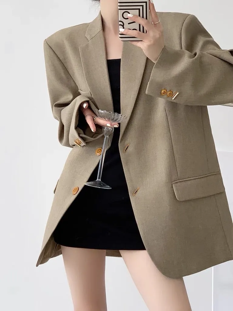 Oversized Classic Pocket Blazer in Khaki