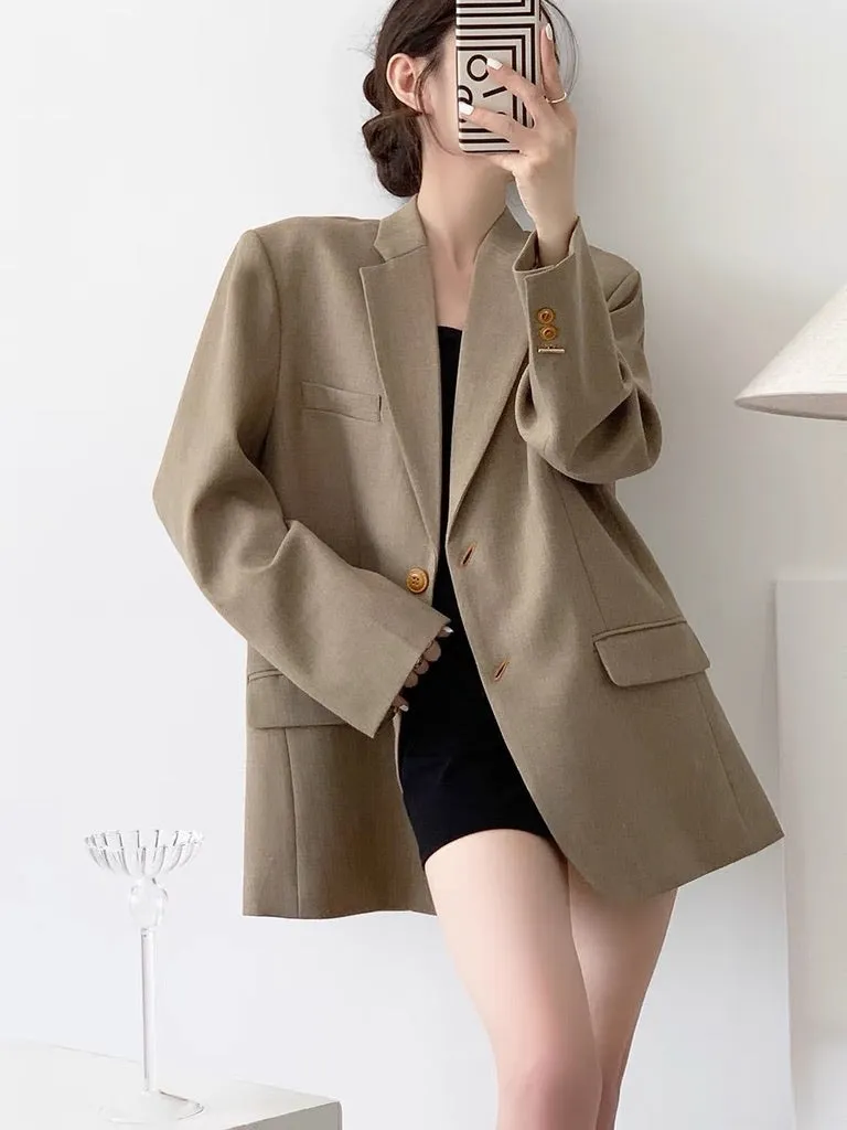 Oversized Classic Pocket Blazer in Khaki