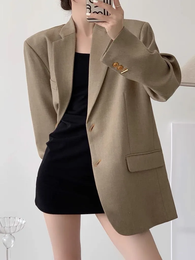 Oversized Classic Pocket Blazer in Khaki
