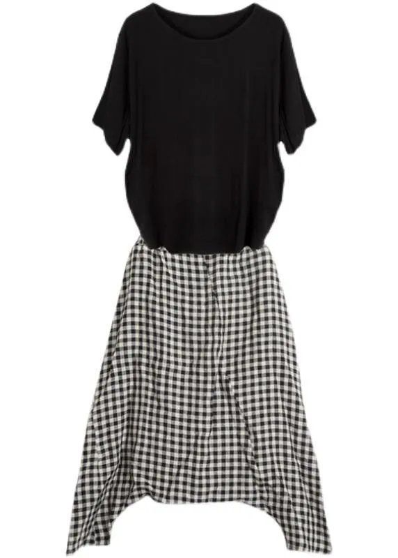 Plus Size Black Grey Plaid Harem Summer Pants