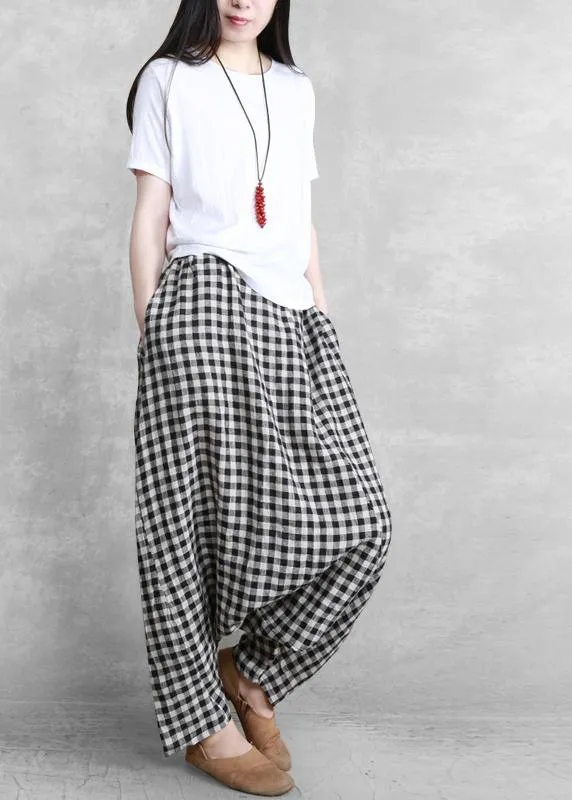 Plus Size Black Grey Plaid Harem Summer Pants