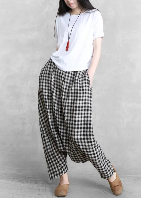 Plus Size Black Grey Plaid Harem Summer Pants