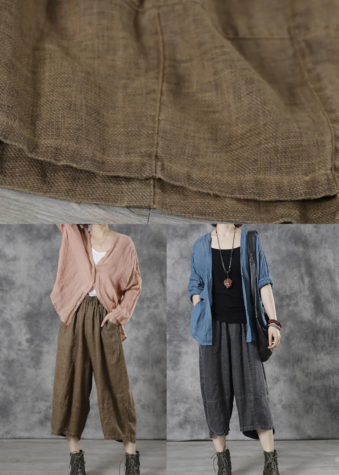 Plus Size Khaki Casual Patchwork Crop Fall Pants