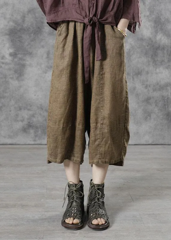 Plus Size Khaki Casual Patchwork Crop Fall Pants