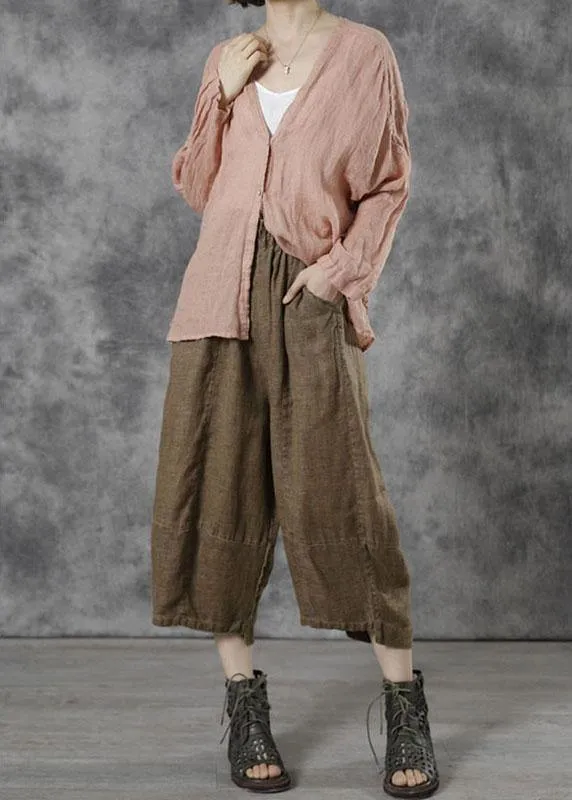 Plus Size Khaki Casual Patchwork Crop Fall Pants