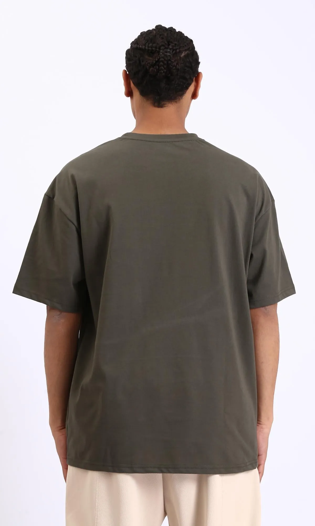 R209394-Round Neck Loose Slip On Tee - Dark Olive