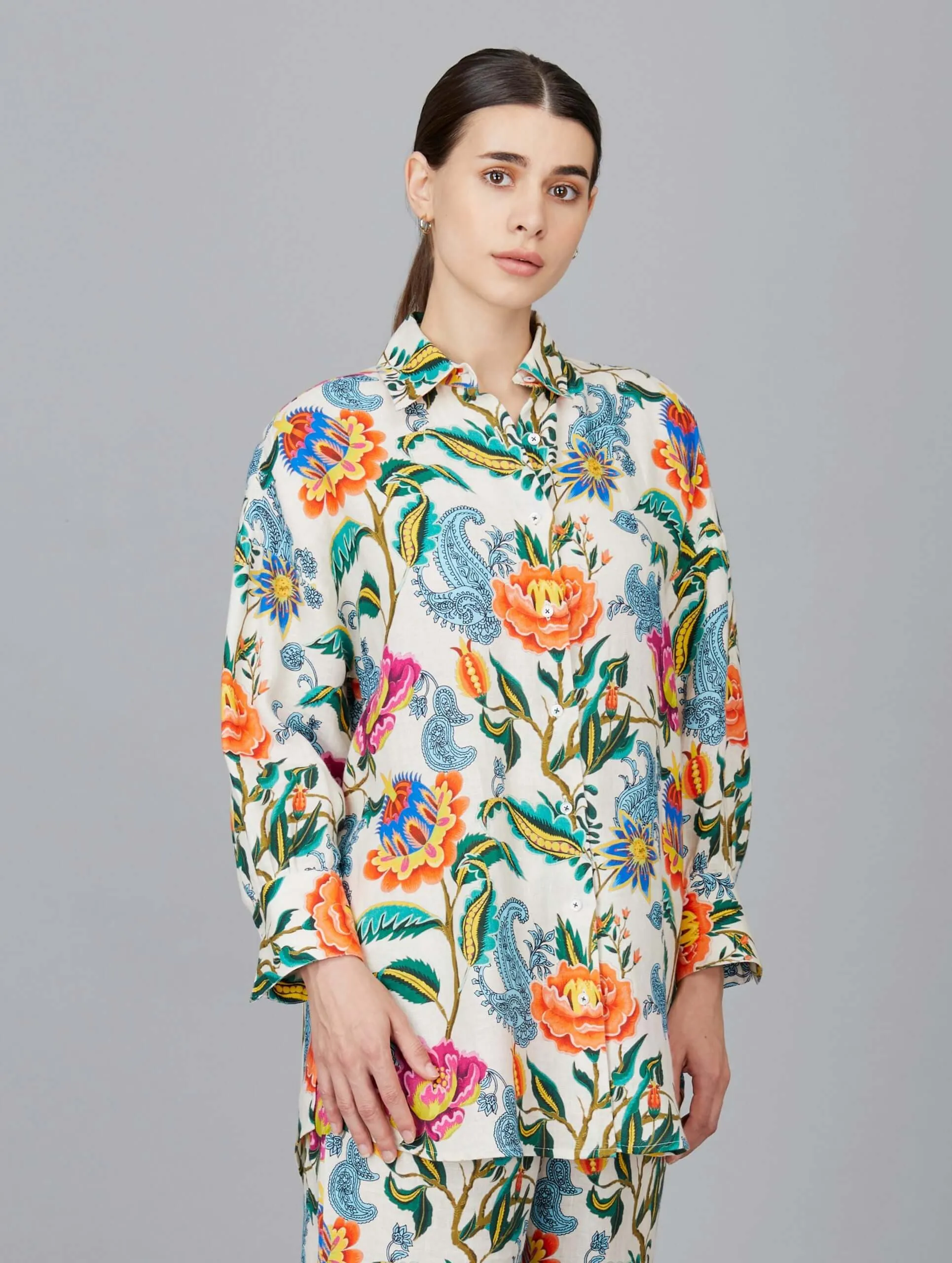 Relaxed-Fit Floral Linen Pant