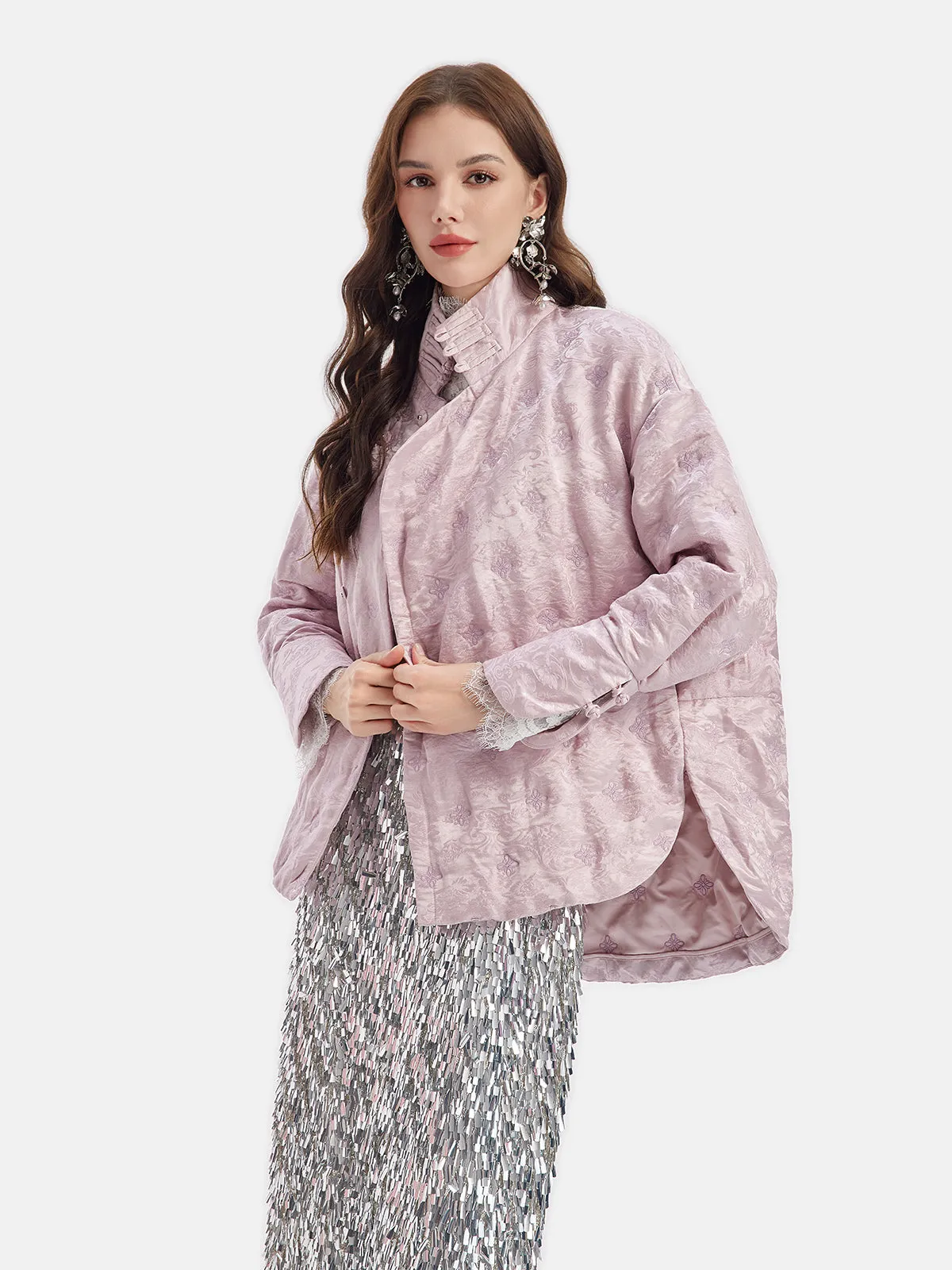 Silk Satin Embroidered Down Jacket