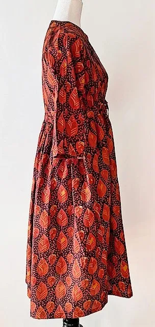 Sophisticated Block Print Cotton Short Dress (Copper)