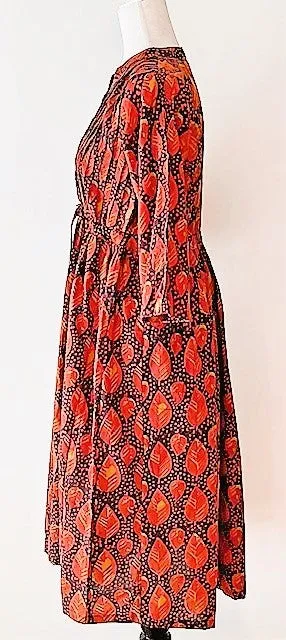 Sophisticated Block Print Cotton Short Dress (Copper)