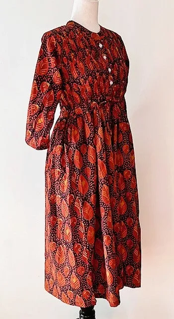 Sophisticated Block Print Cotton Short Dress (Copper)