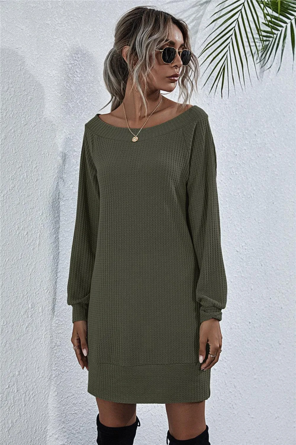 Sophisticated Knit Boat Neck Mini Dress
