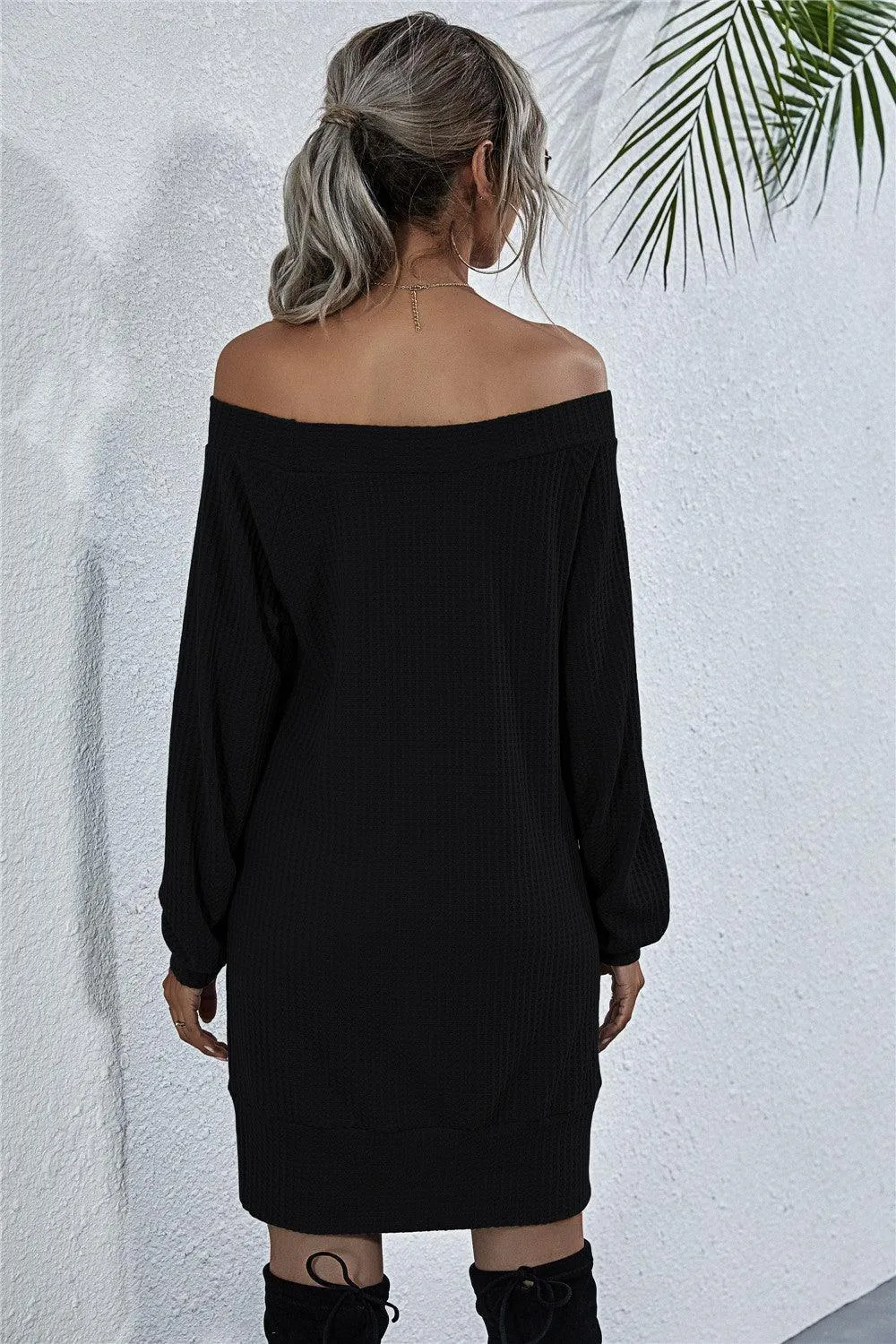 Sophisticated Knit Boat Neck Mini Dress