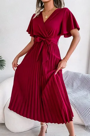 Sophisticated Pleated Flutter Sleeve Dress