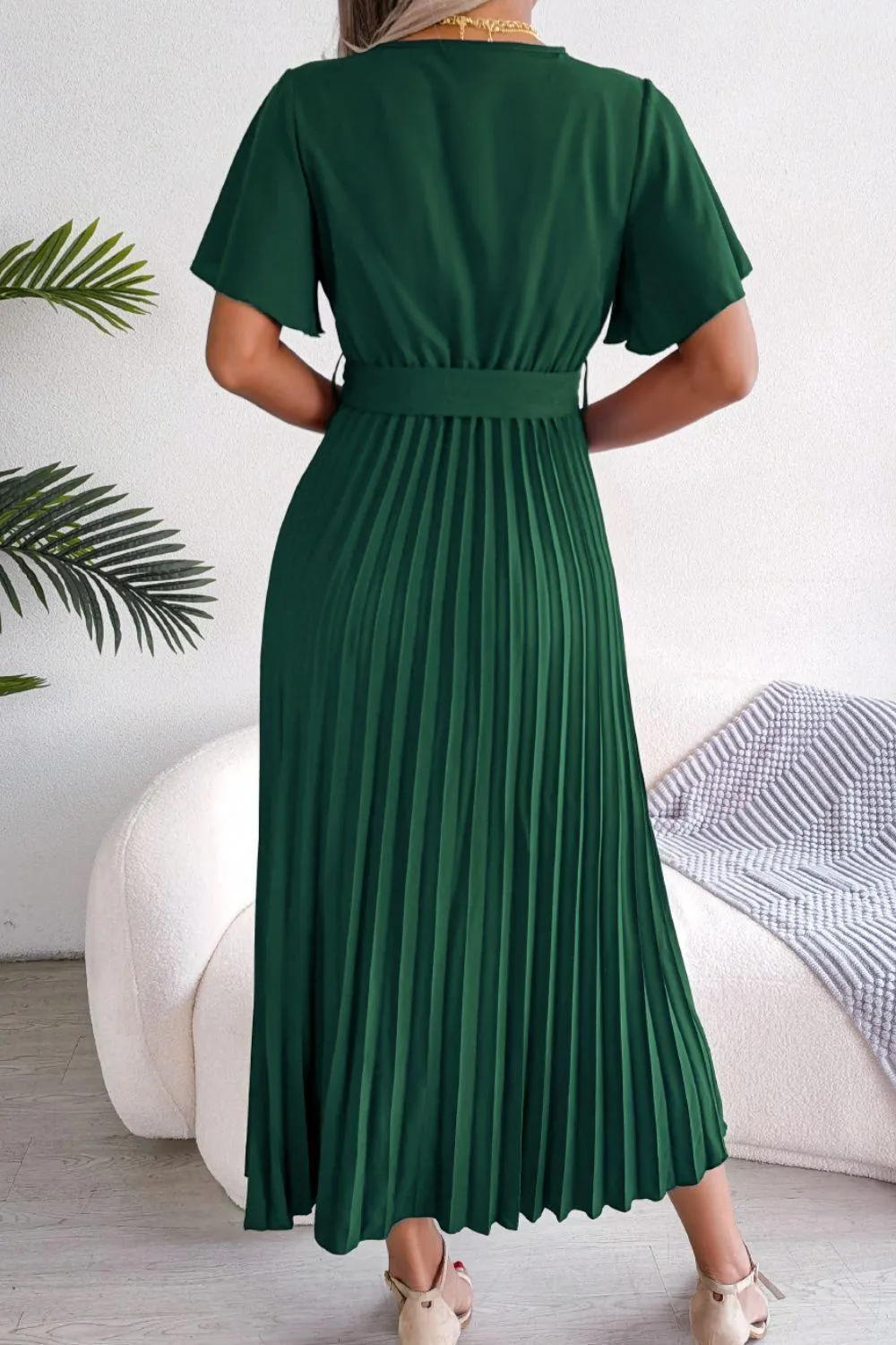 Sophisticated Pleated Flutter Sleeve Dress