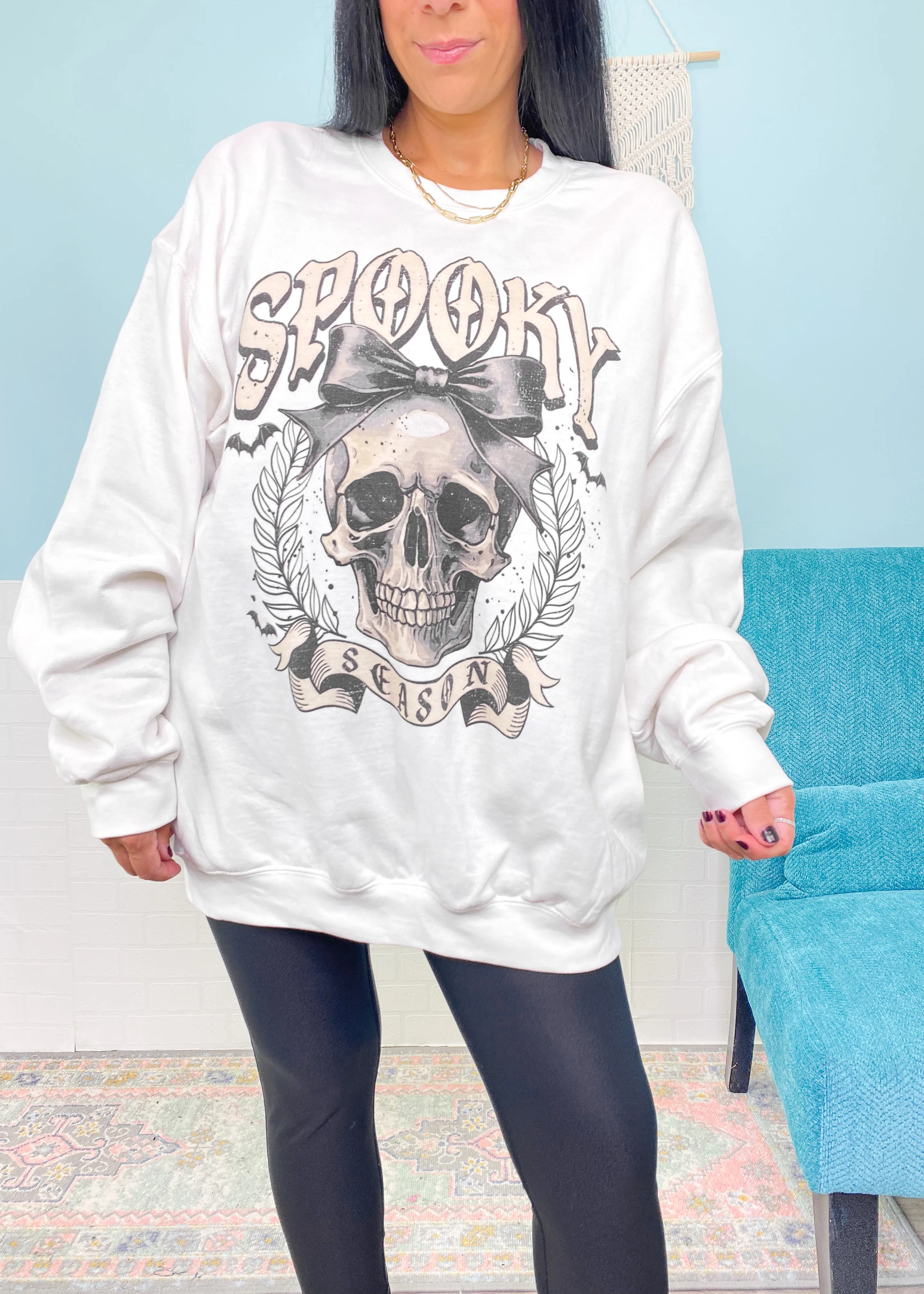 'Spooky Season' Skull with Bow Sweatshirt