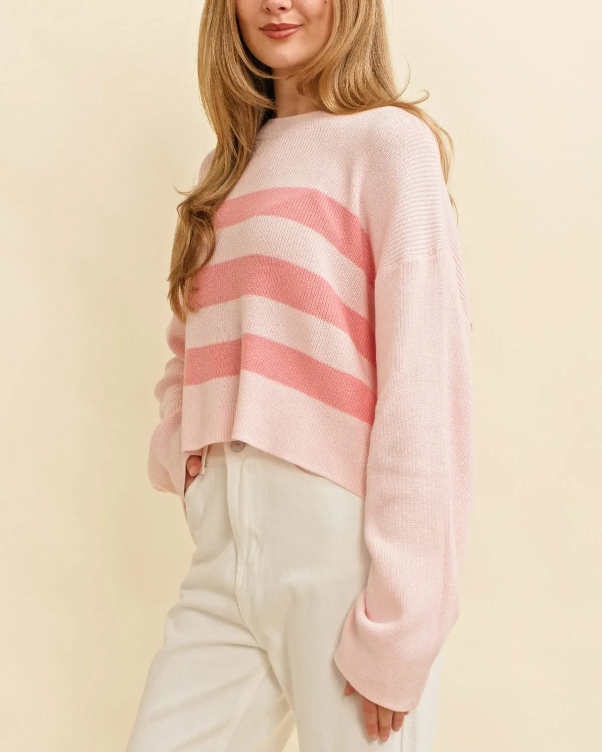 Stripe Ribbed Sweater - Pink