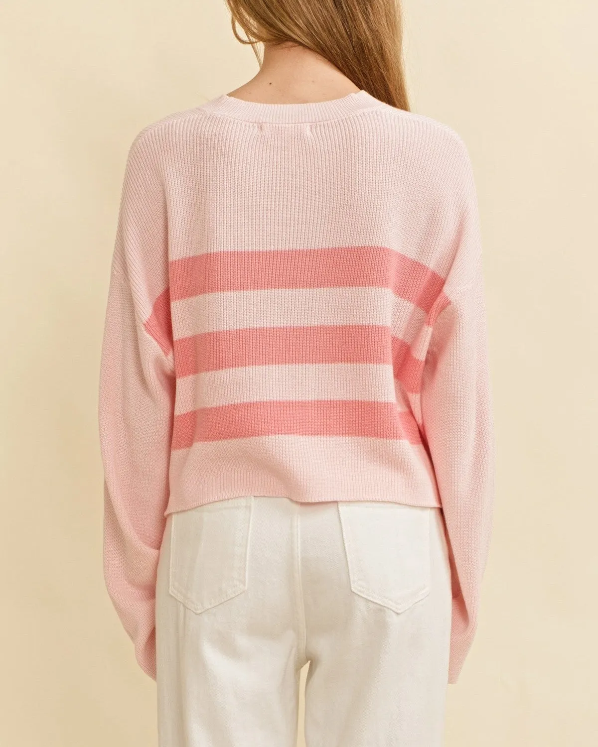 Stripe Ribbed Sweater - Pink