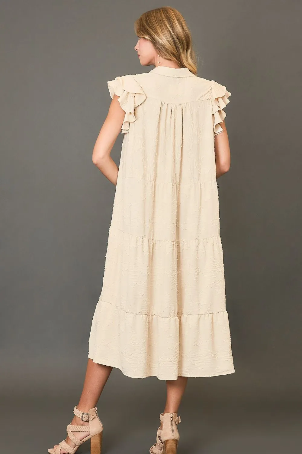 Tiered Floral Ruffle Sleeve Midi Dress