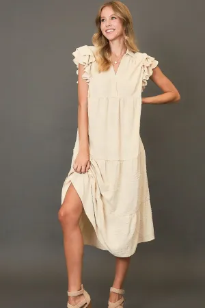 Tiered Floral Ruffle Sleeve Midi Dress