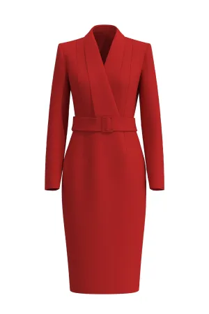 V NECK-LINE DRESS IN RED