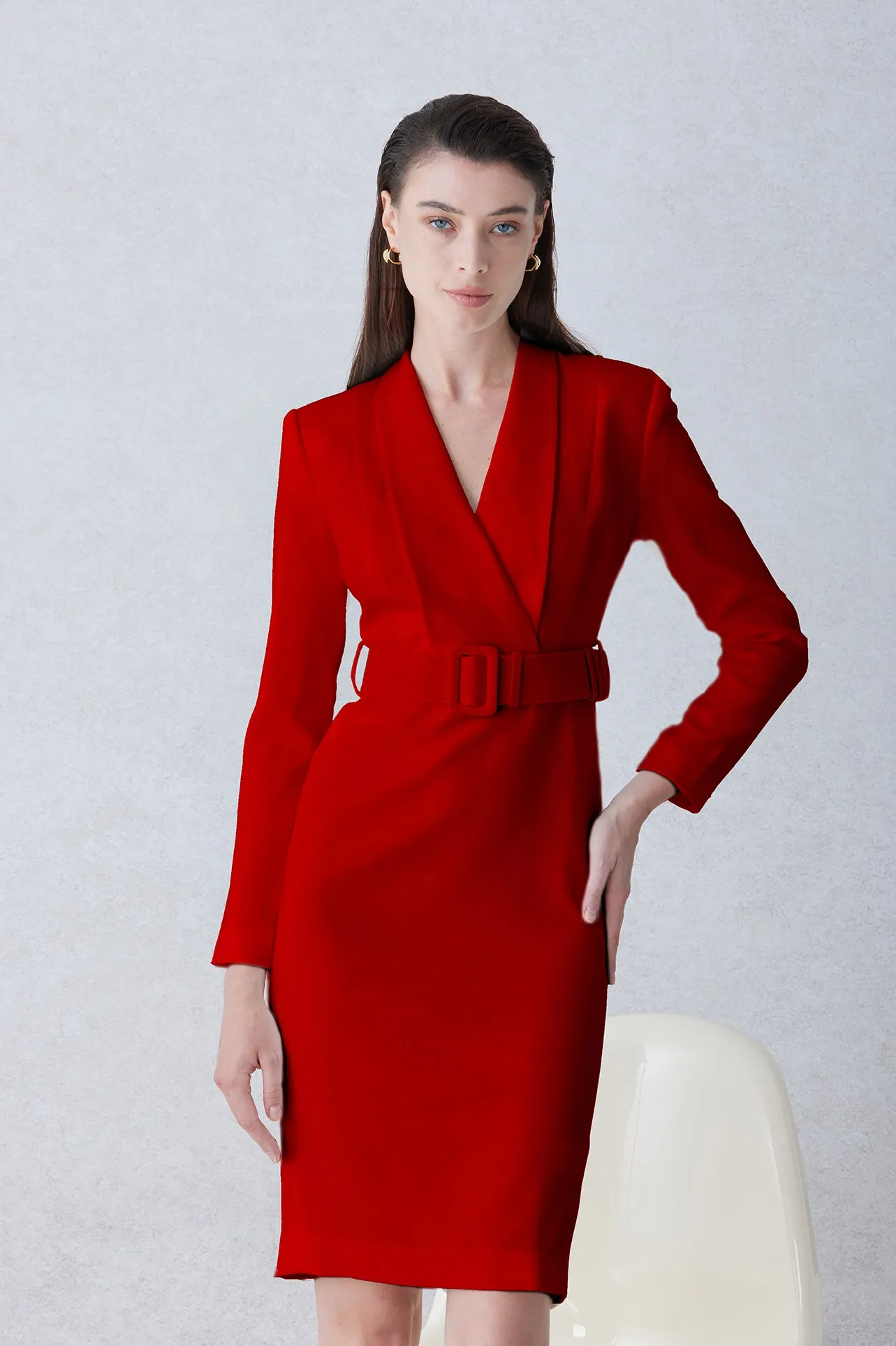 V NECK-LINE DRESS IN RED