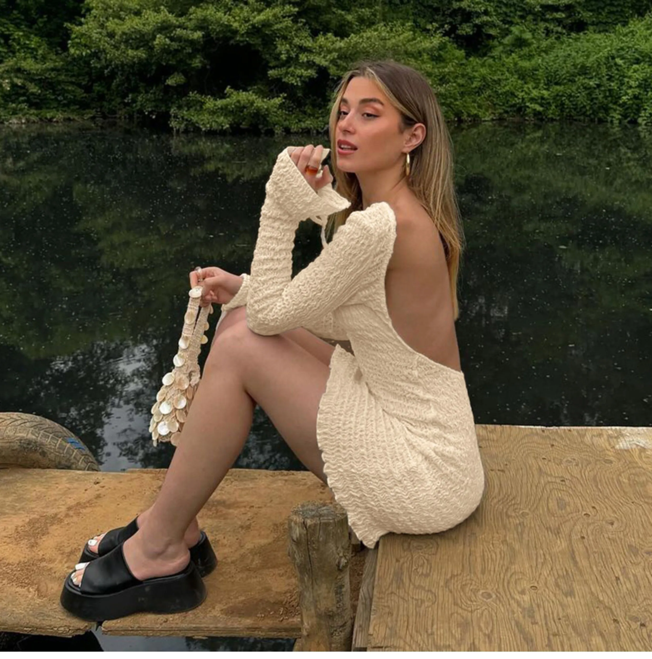 Vanessa Backless Textured Mini Dress
