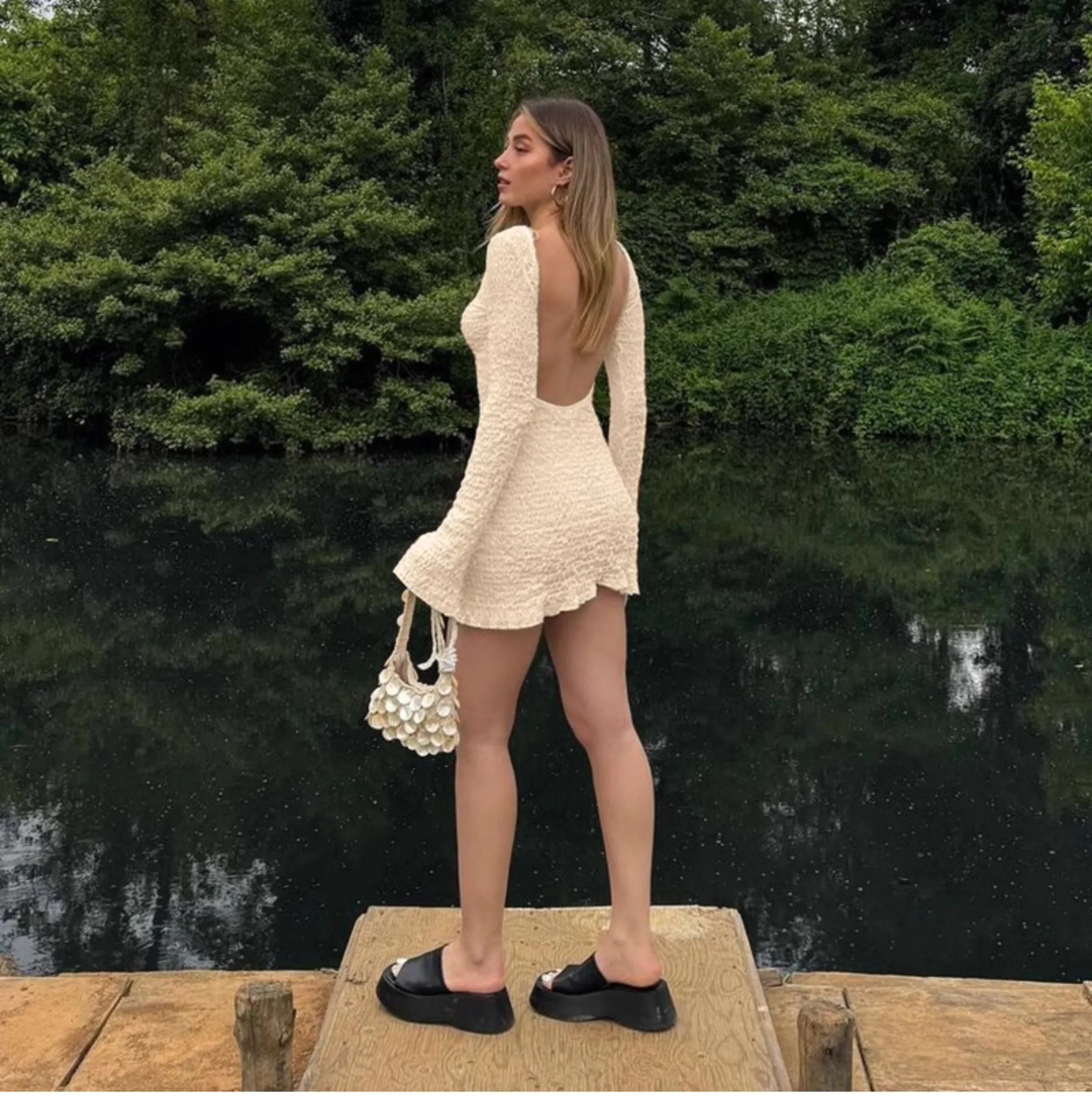 Vanessa Backless Textured Mini Dress