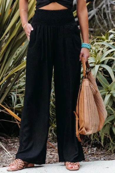 Wide Leg Linen Pants - Black