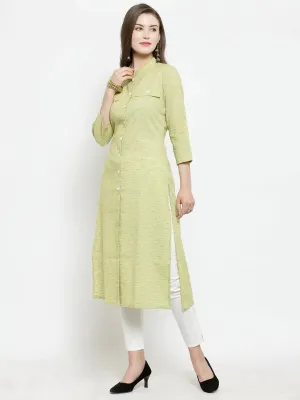 Women Green Woven Design Straight Kurta