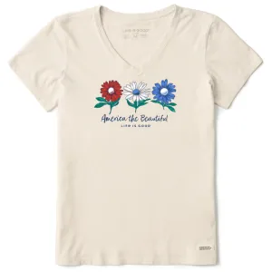 Women's America the Beautiful Daisies Short-Sleeve Crusher Vee - Putty White
